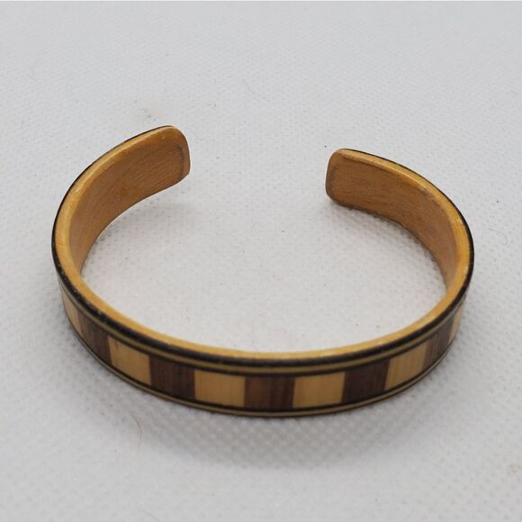 Vintage Wooden Two-Tone Cuff Bracelet - Picture 2 of 6